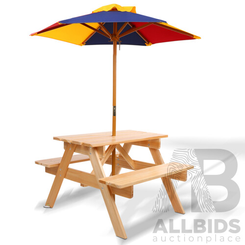 Kids Wooden Picnic Table Set with Umbrella - Brand New - Free Shipping