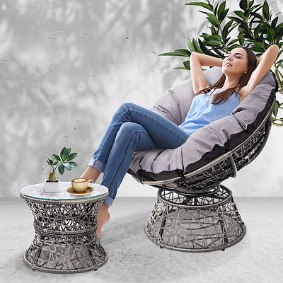 Papasan Chair and Side Table - Grey - Brand New - Free Shipping