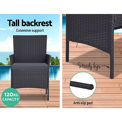 Outdoor Furniture Wicker Set Chair Table Dark Grey 4pc - Brand New - Free Shipping