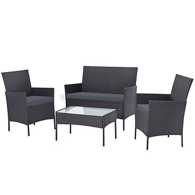 Outdoor Furniture Wicker Set Chair Table Dark Grey 4pc