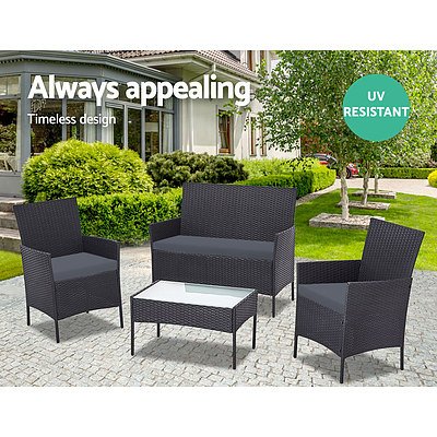Set of 4 Outdoor Rattan Chairs & Table - Black 
