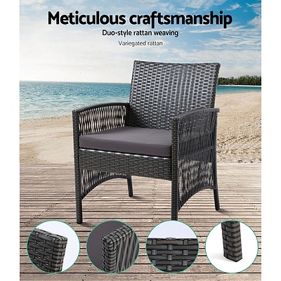 Outdoor Furniture Rattan Set Wicker Cushion 4pc Dark Grey
