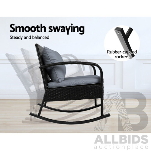 Outdoor Furniture Rocking Chair Wicker Garden Patio Lounge Setting Black - Brand New - Free Shipping