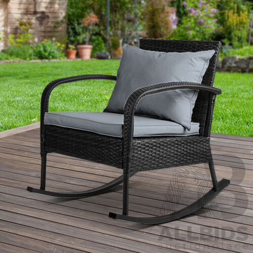 Outdoor Furniture Rocking Chair Wicker Garden Patio Lounge Setting Black - Brand New - Free Shipping