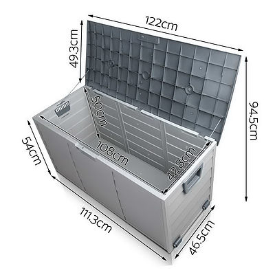 290L Plastic Outdoor Storage Box Container Weatherproof Grey - Free Shipping