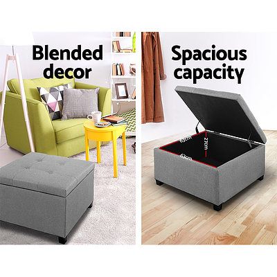 Storage Ottoman Blanket Box Linen Foot Stool Chest Couch Bench Toy Grey - Brand New - Free Shipping