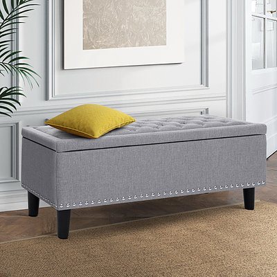 Storage Ottoman Blanket Box Linen Fabric Chest Foot Stool Toy Bench Grey - Brand New - Free Shipping