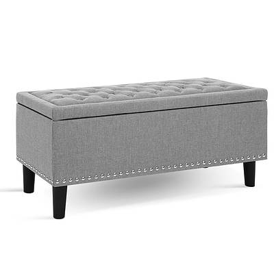 Storage Ottoman Blanket Box Linen Fabric Chest Foot Stool Toy Bench Grey - Brand New - Free Shipping