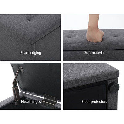 Storage Ottoman Blanket Box Linen Foot Stool Rest Chest Couch Grey - Brand New - Free Shipping
