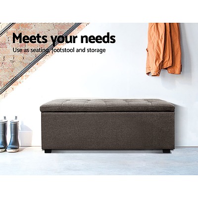 Large Linen Fabric Storage Ottoman - Brown - Brand New - Free Shipping
