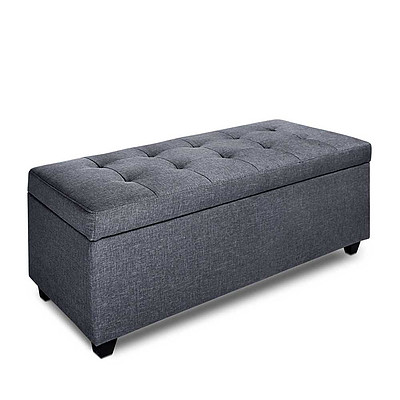 Faux Linen Ottoman Storage Foot Stool Large Grey - Brand New - Free Shipping