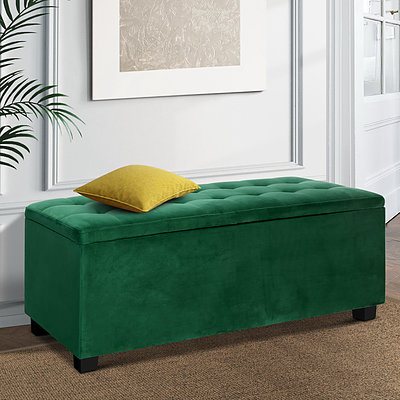 Storage Ottoman Blanket Box Velvet Foot Stool Rest Chest Couch Toy Green - Brand New - Free Shipping