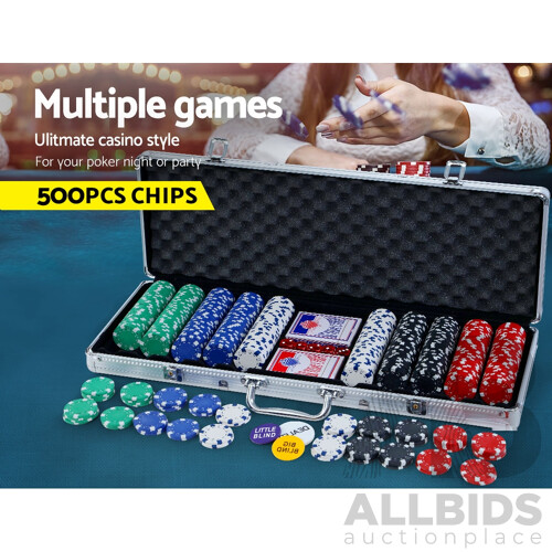 Poker Chip Set 500PC Chips TEXAS HOLD'EM Casino Gambling Dice Cards - Brand New - Free Shipping