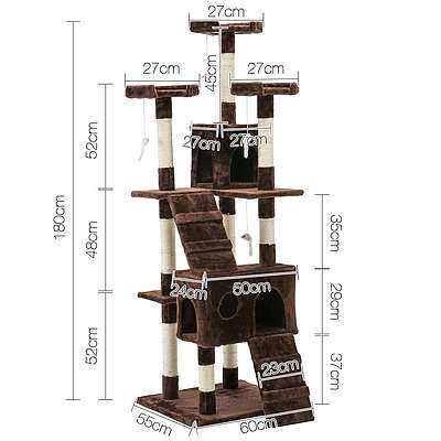 180cm Multi Level Cat Condo Scratching Tree Post - Brown - Free Shipping