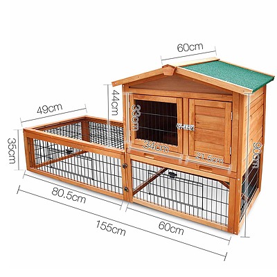 Wooden Rabbit Chicken Guinea Pig Hutch with Tray - Free Shipping