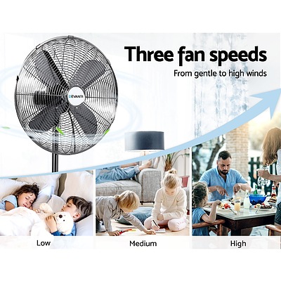 Metal Pedestal Fan Vintage Portable Fans Oscillating Tilt Chrome 3 Speed Black