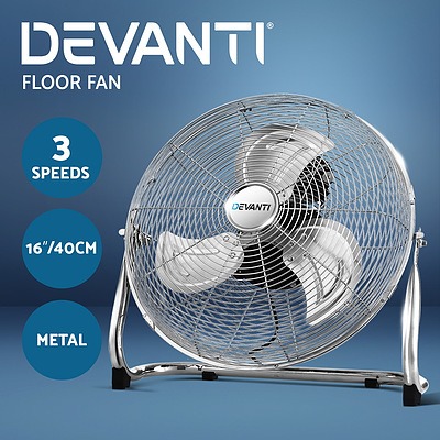 Metal Floor Fan Desk Fans Chrome Portable 3 Speed Tilt Silver