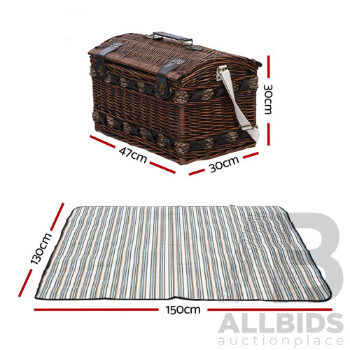 4 Person Wicker Picnic Basket Baskets Outdoor Insulated Gift Blanket - Brand New - Free Shipping