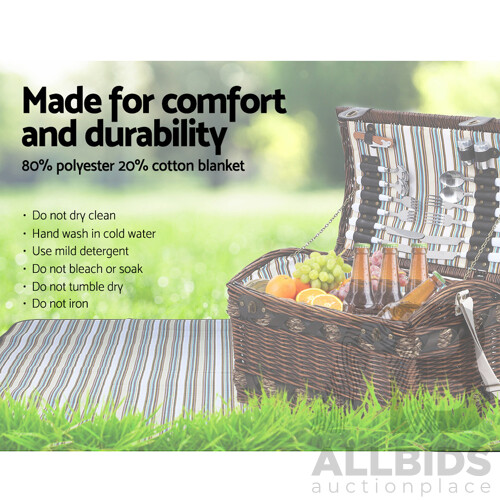 4 Person Wicker Picnic Basket Baskets Outdoor Insulated Gift Blanket - Brand New - Free Shipping