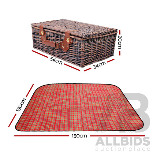 Alfresco 4 Person Picnic Basket Wicker Picnic Set Outdoor Insulated Blanket - Brand New - Free Shipping