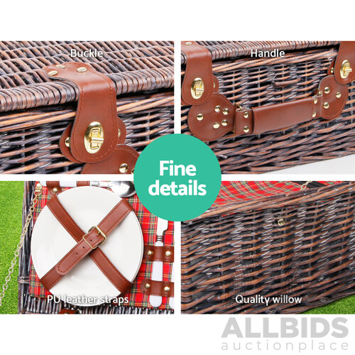 Alfresco 4 Person Picnic Basket Wicker Picnic Set Outdoor Insulated Blanket - Brand New - Free Shipping