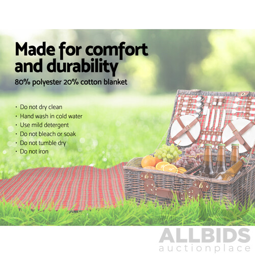 Alfresco 4 Person Picnic Basket Wicker Picnic Set Outdoor Insulated Blanket - Brand New - Free Shipping