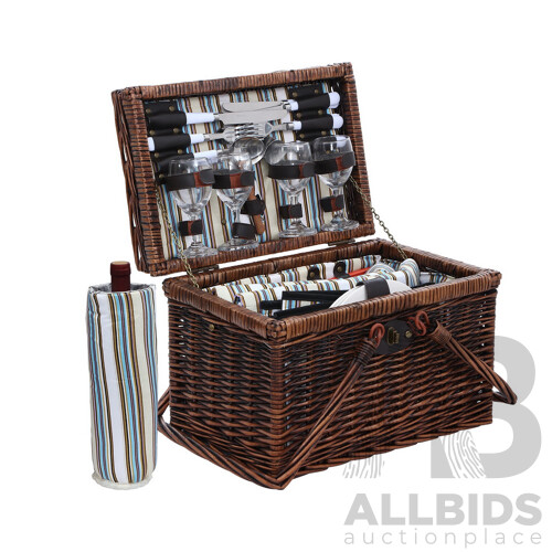 Deluxe 4 Person Picnic Basket Set Folding Outdoor Insulated Liquor bag - Brand New - Free Shipping