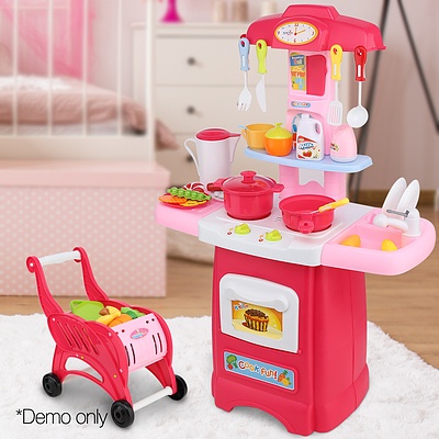 Keezi Kids Kitchen and Trolley Playset - Red - Free Shipping