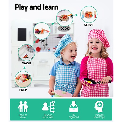 Kids Kitchen Set Pretend Play Food Sets Childrens Utensils Wooden White - Brand New - Free Shipping