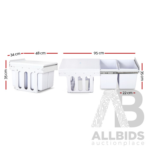 Set of 2 15L Twin Pull Out Bins - White - Free Shipping
