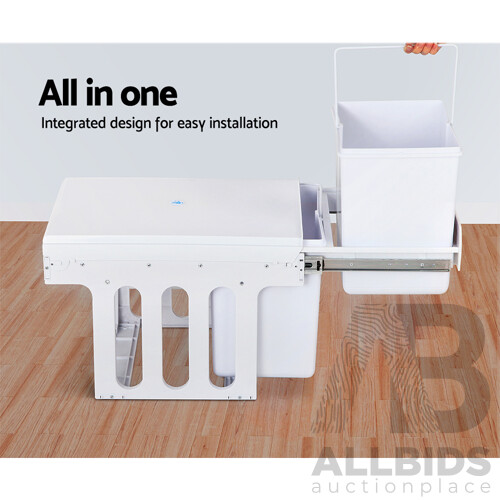 Set of 2 15L Twin Pull Out Bins - White - Free Shipping