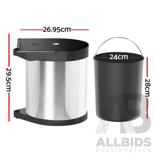 Kitchen Swing Out Pull Out Bin Stainless Steel Garbage Rubbish Can 12L - Brand New - Free Shipping