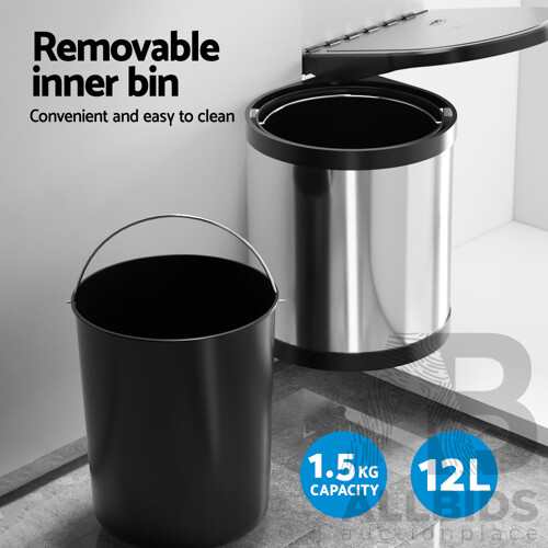 Kitchen Swing Out Pull Out Bin Stainless Steel Garbage Rubbish Can 12L - Brand New - Free Shipping