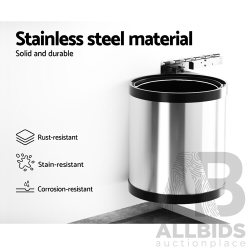 Kitchen Swing Out Pull Out Bin Stainless Steel Garbage Rubbish Can 12L - Brand New - Free Shipping