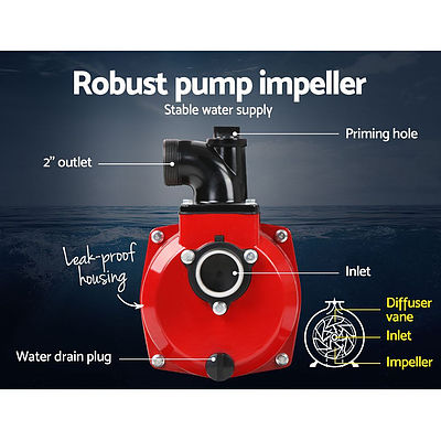 Giantz 2inch High Flow Water Pump - Black & Red - Free Shipping