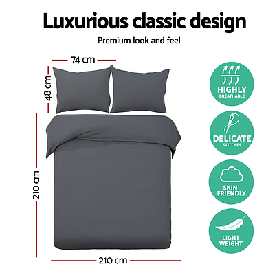 Queen Size Classic Quilt Cover Set - Charcoal - Brand New - Free Shipping