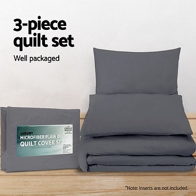 Giselle Bedding Queen Size Classic Quilt Cover Set - Charcoal - Free Shipping