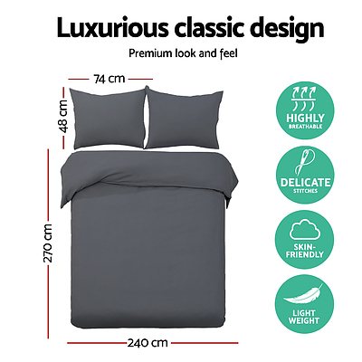 Giselle Bedding Super King Size Classic Quilt Cover Set - Charcoal - Free Shipping