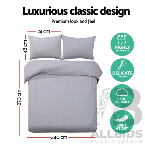 Super King Size Classic Quilt Cover Set - Grey - Free Shipping