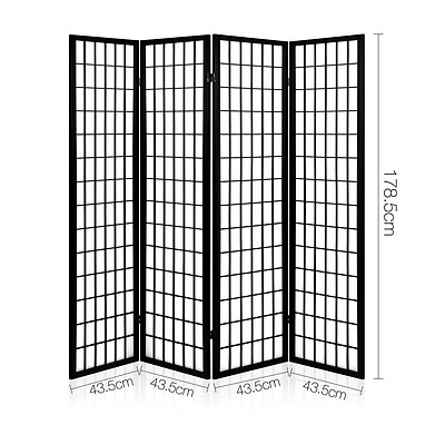4 Panel Wooden Room Divider - Black - Free Shipping