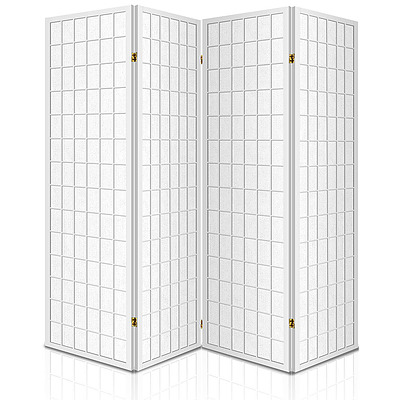4 Panel Wooden Room Divider - White - Free Shipping