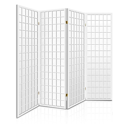 4 Panel Wooden Room Divider - White - Free Shipping