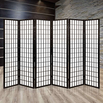 6 Panel Room Divider Privacy Screen Foldable Pine Wood Stand Black - Brand New - Free Shipping