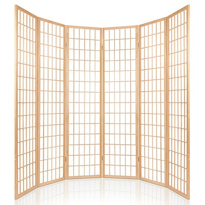 6 Panel Room Divider Privacy Screen Foldable Pine Wood Stand Natural - Brand New - Free Shipping