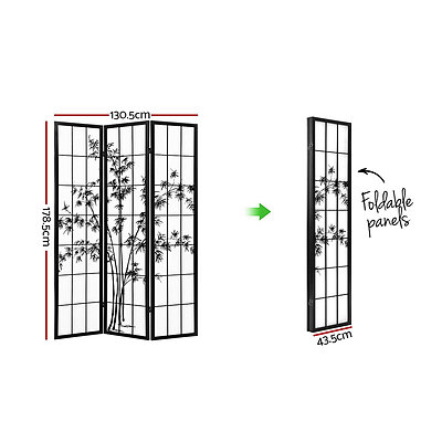 3 Panel Room Divider Screen Privacy Dividers Pine Wood Stand Shoji Bamboo Black White - Brand New - Free Shipping