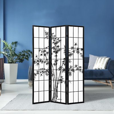 3 Panel Room Divider Screen Privacy Dividers Pine Wood Stand Shoji Bamboo Black White - Brand New - Free Shipping