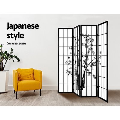 4 Panel Room Divider Screen Privacy Dividers Pine Wood Stand Shoji Bamboo Black White - Brand New - Free Shipping