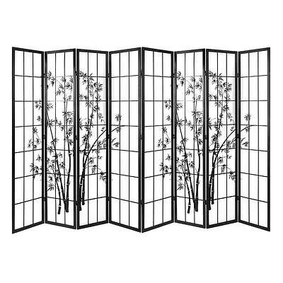8 Panel Room Divider Screen Privacy Dividers Pine Wood Stand Shoji Bamboo Black White - Brand New - Free Shipping