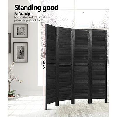4 Panel Room Divider Screen Privacy Wood Dividers Timber Stand Black - Brand New - Free Shipping
