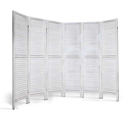 6 Panel Room Divider Privacy Screen Foldable Wood Stand White - Brand New - Free Shipping